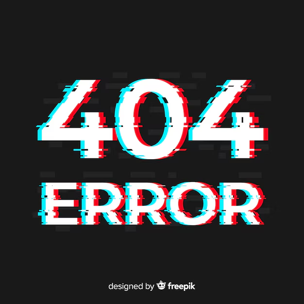Large white text reading "404 ERROR" with a trendy digital glitch effect in red and cyan, set against a dark background. Because apparently even our error messages need to look cooler than we do these days.