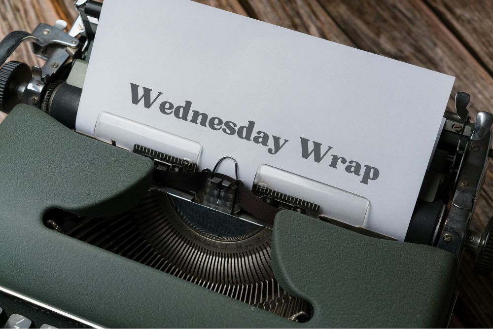 An old typewriter with 'Wednesday Wrap' typed onto the page, because apparently even the DWP news deserves a bit of vintage flair.